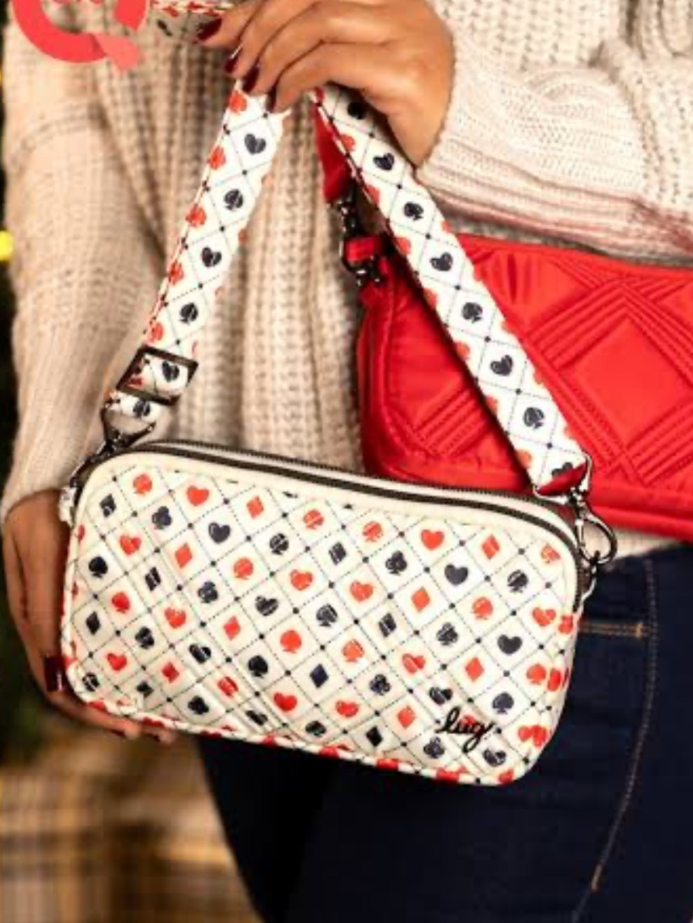 lug Coupe Convertible Crossbody Red & White Pattern